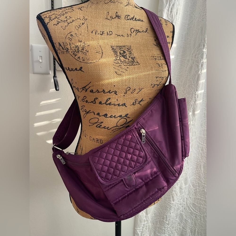 LUG Boomerang Crossbody Slingbag Purse Quilted Pocket Purple